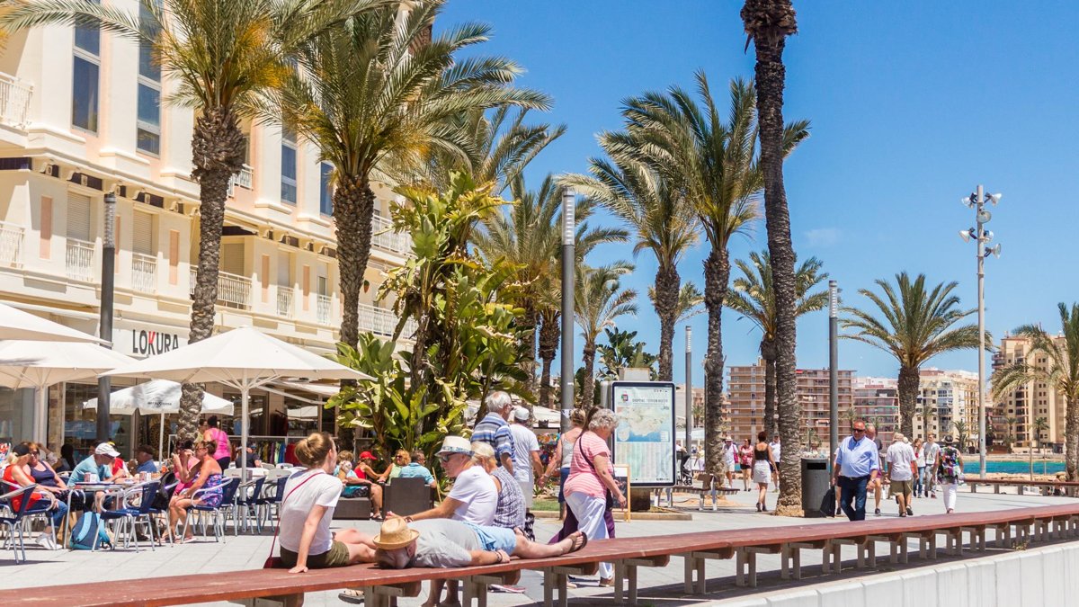 Palm-lined seaside promenade on the Costa Blanca, perfect for a relaxed family day trip